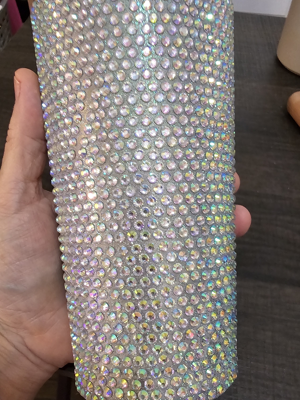 Iridescent Rhinestone Tumbler with Metal Straw - Picture 9 of 12